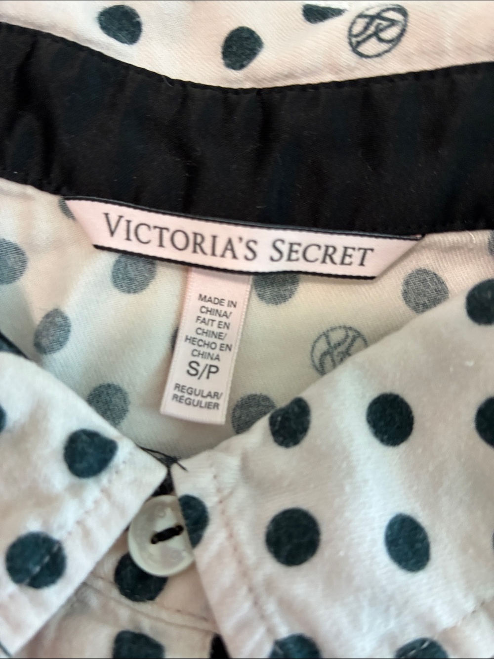 Victoria’s Secret Polka Dot Two-Piece Pajama Set with Black Trim - Picture 7 of 8